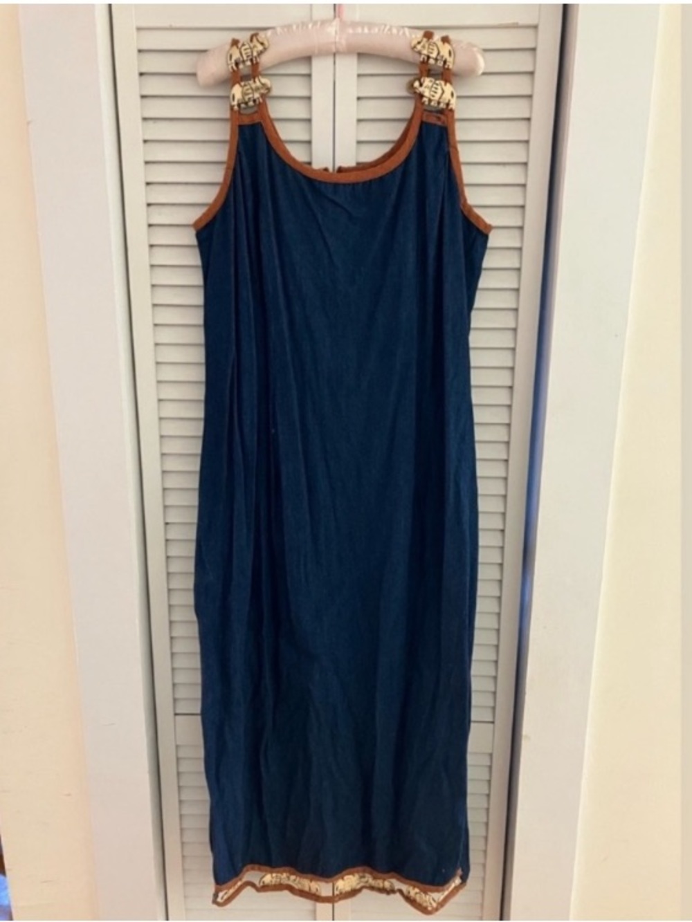 Molato Vintage Soap Stone Animal Denim Bohemian Hippie Loose Maxi Dress XL